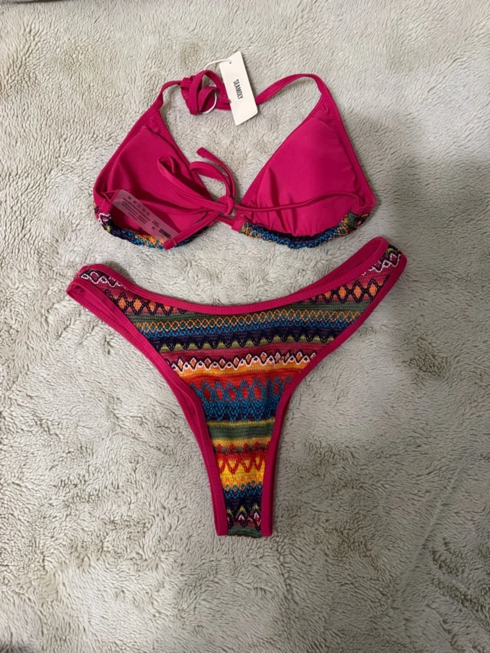 Seamoly Pink Multicolor Tribal Print Bikini Set